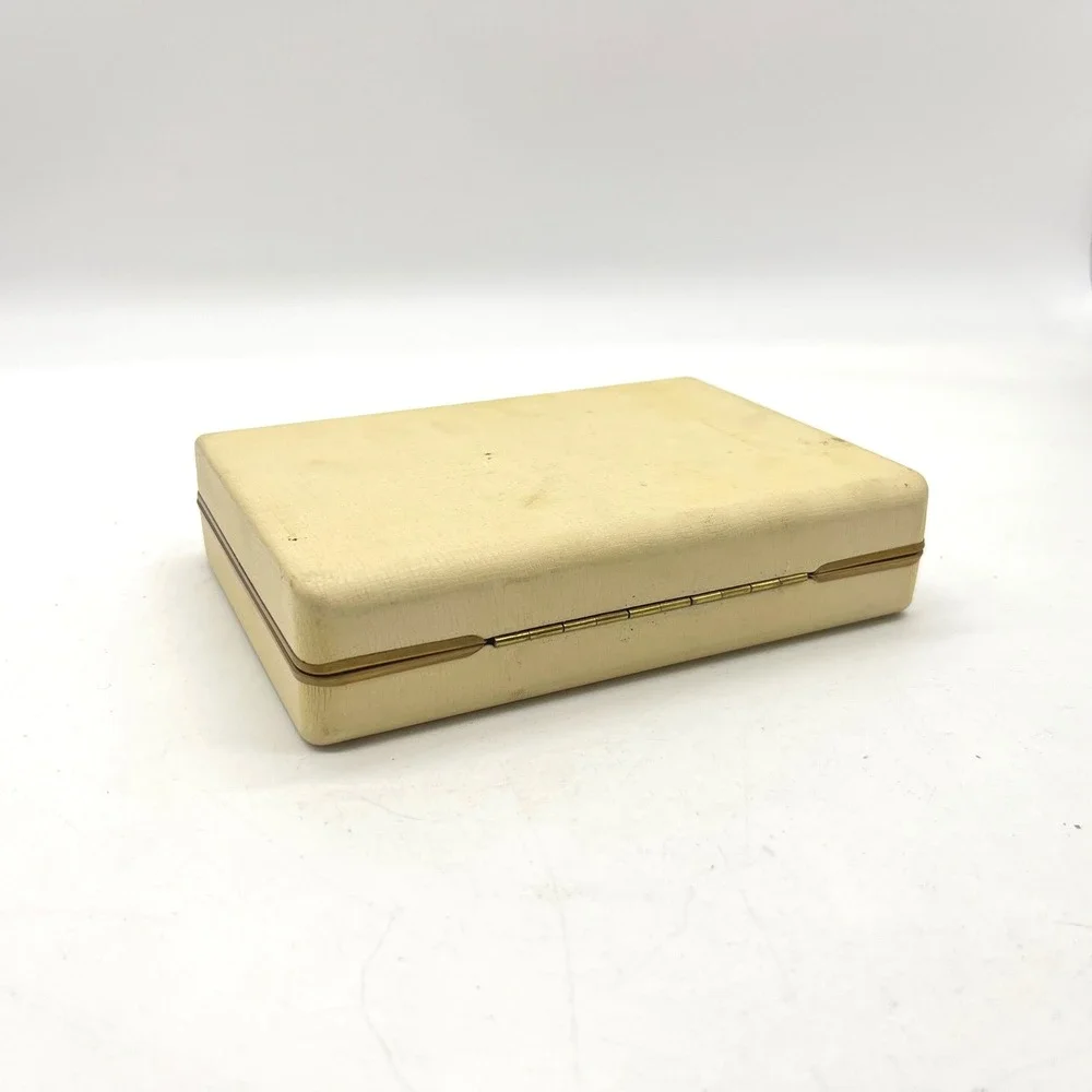 Vintage Cream Faux Leather Jewelry Box Purple Velvet Interior Gold Trim Ring Box